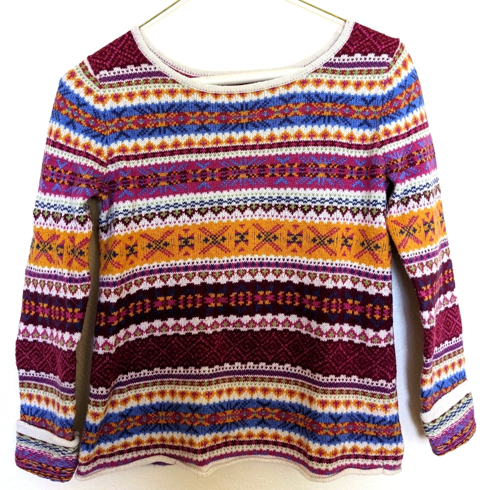 Striped Nordic Print Sweater, XS